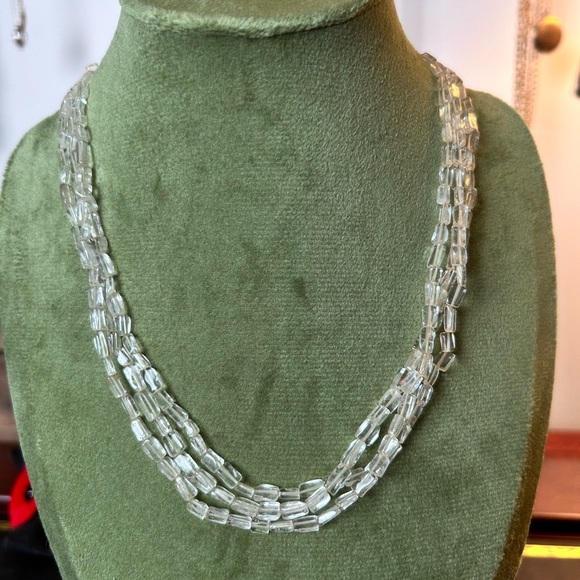 Jewelry - Vintage crystal/glass three strand necklace, .925 clasp Art Deco-Style